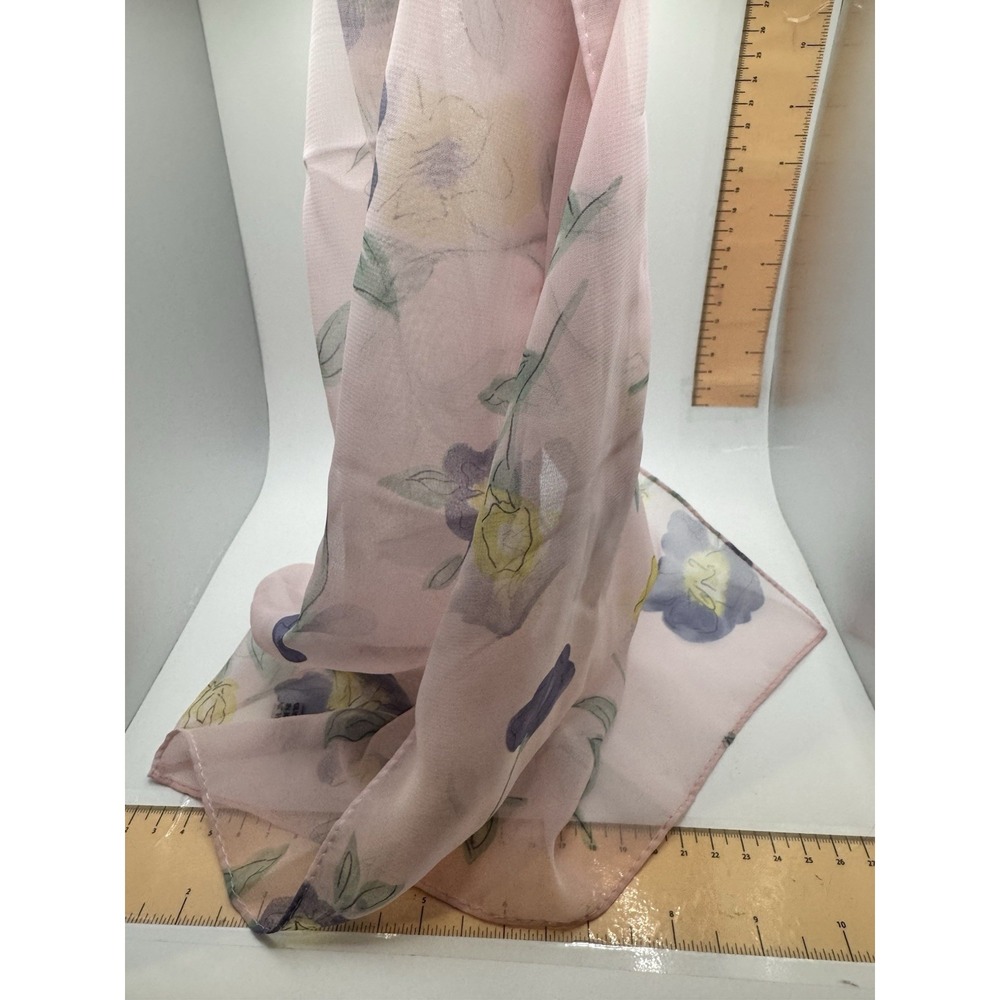 Sheer Pink With Purple‎ And yellow Flowered Scarf 58"x14" Made In Korea